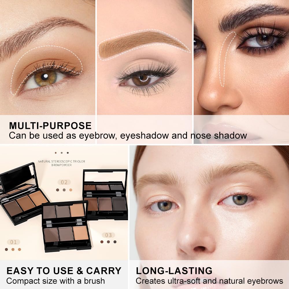 Eyebrow Powder Kit - Dark & Medium Brown Shades | Long-Lasting Waterproof Formula with Brush for Defined Natural Brows