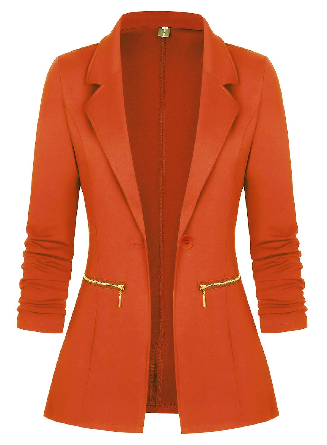 Genhoo Women's Jacket Blazer Solid Color Casual Knit Blazer with Pockets Orange X-Large