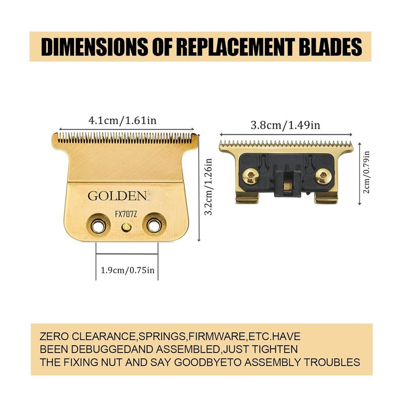 2PCS Gold FX707Z DLC Replacement Blades for BaByliss PRO Barberology Trimmer Blade,DLC 2.0 Trimmer Replacement Blade for BaBylissPRO FX787 & FX726 Hair Trimmer,Gold