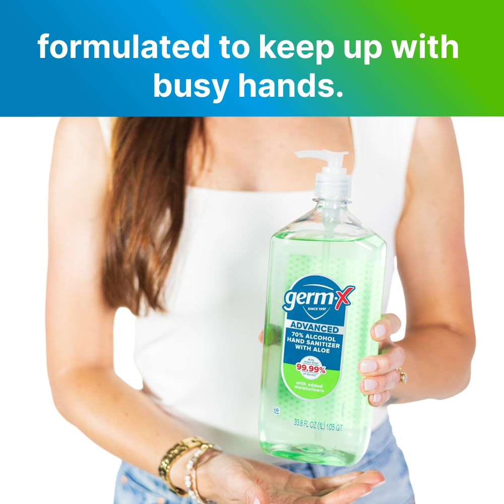 Germ-X Advanced Hand Sanitizer - Aloe & Vitamin E Moisturizing Gel | 1 Liter Pump Bottle