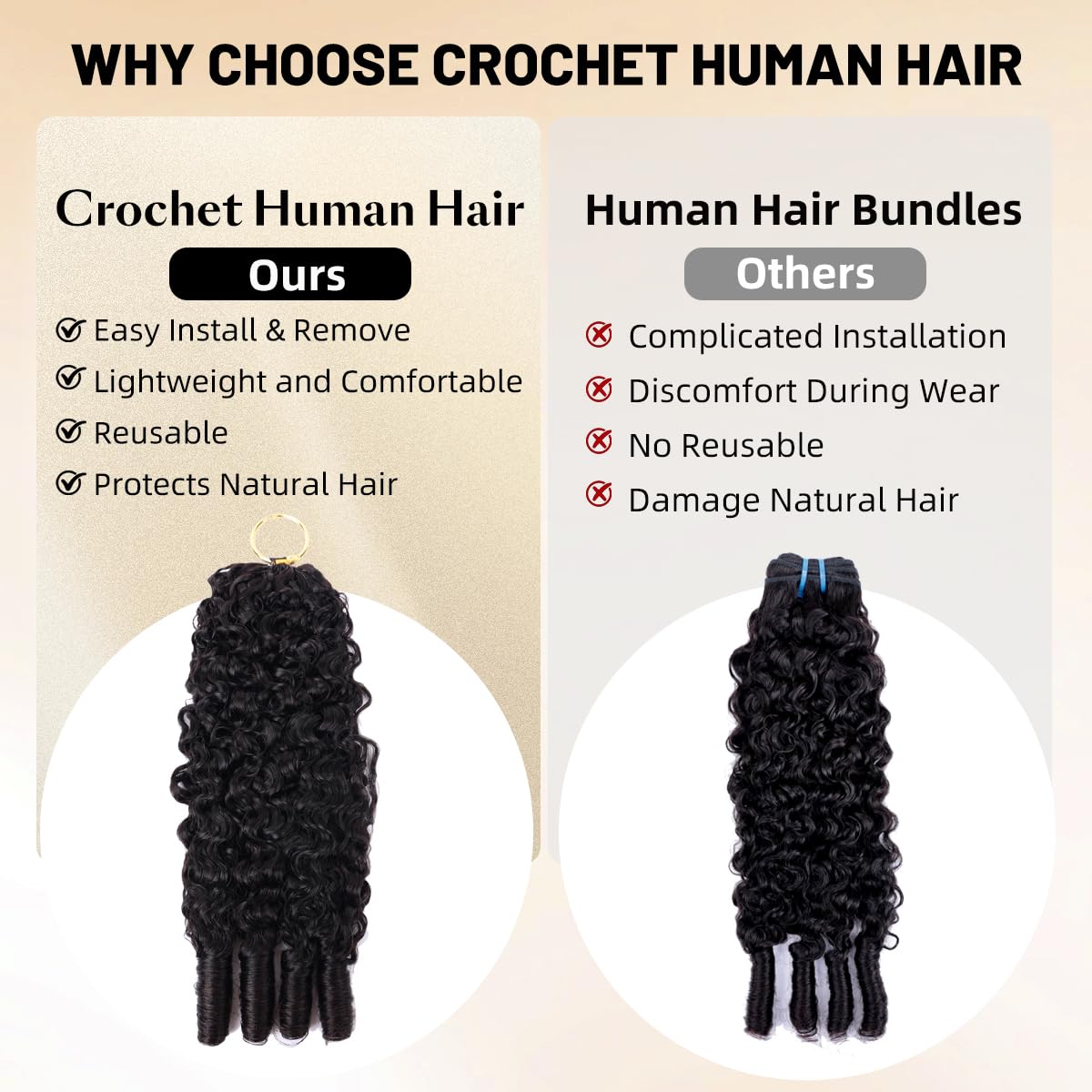 Feather Crochet Hair - 16 Inch 100% Human Hair Bundles | 3C4A Burmese Curly, 120g, Pre-Separated for Black Women