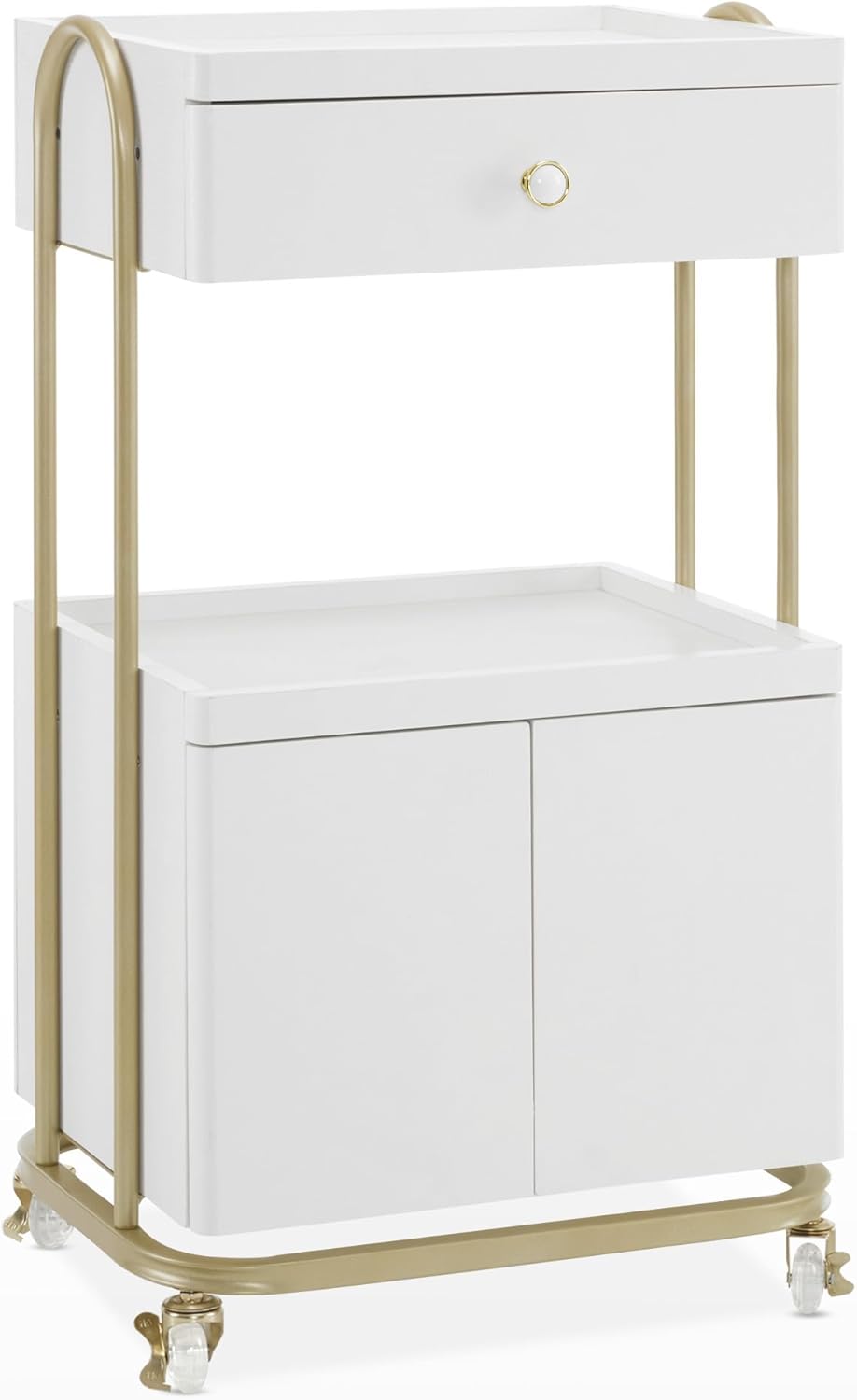 Salon Trolley with Universal Wheels - Rolling Storage Cart for Hair Stylists | Metal Organizer for Cosmetics (White)