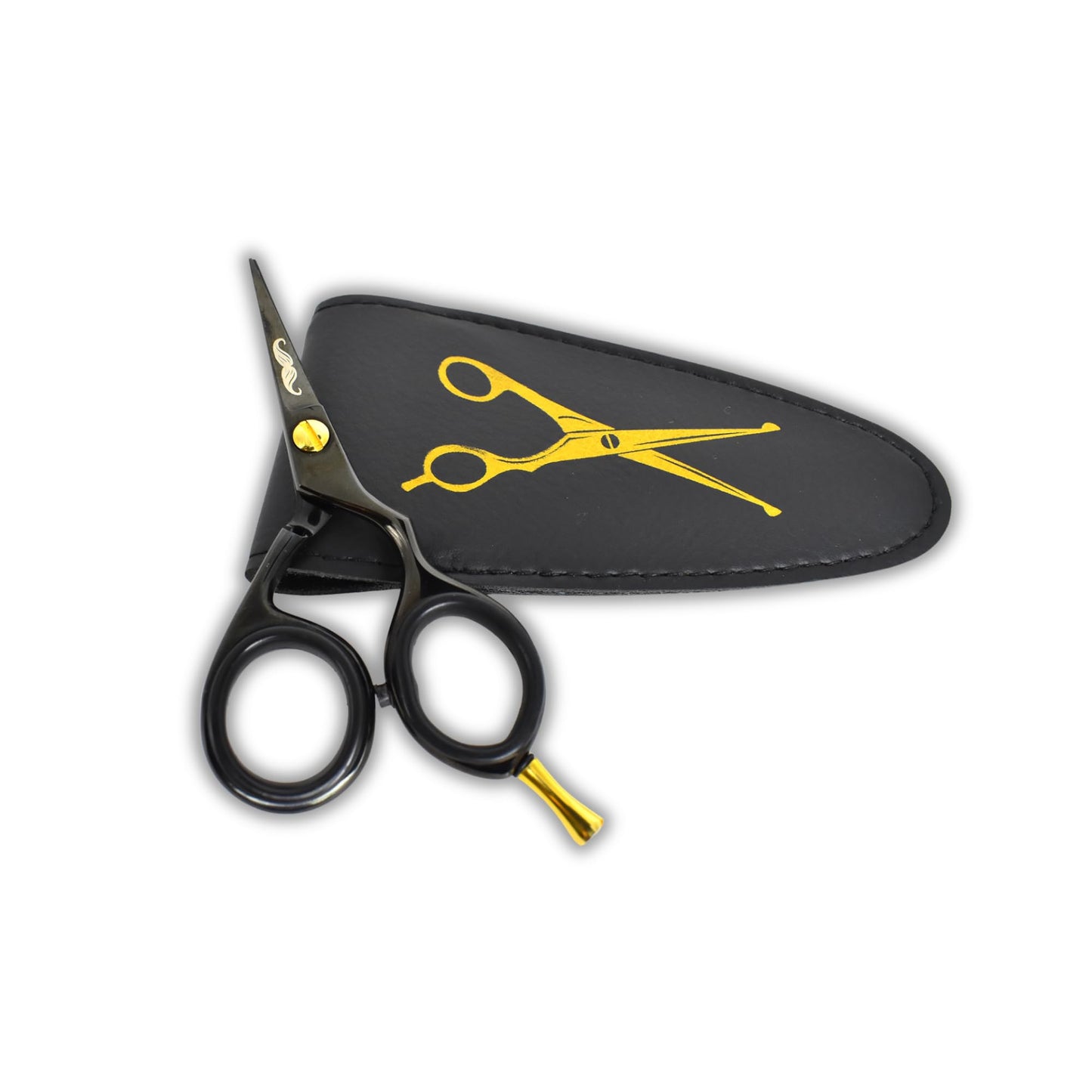 Massive Bee Store Rounded-Tip Trimming Scissors for Men – Stainless Steel High Carbon Beard, Mustache, and Ear Hair Grooming Scissor (Black-Pointy-Tip)