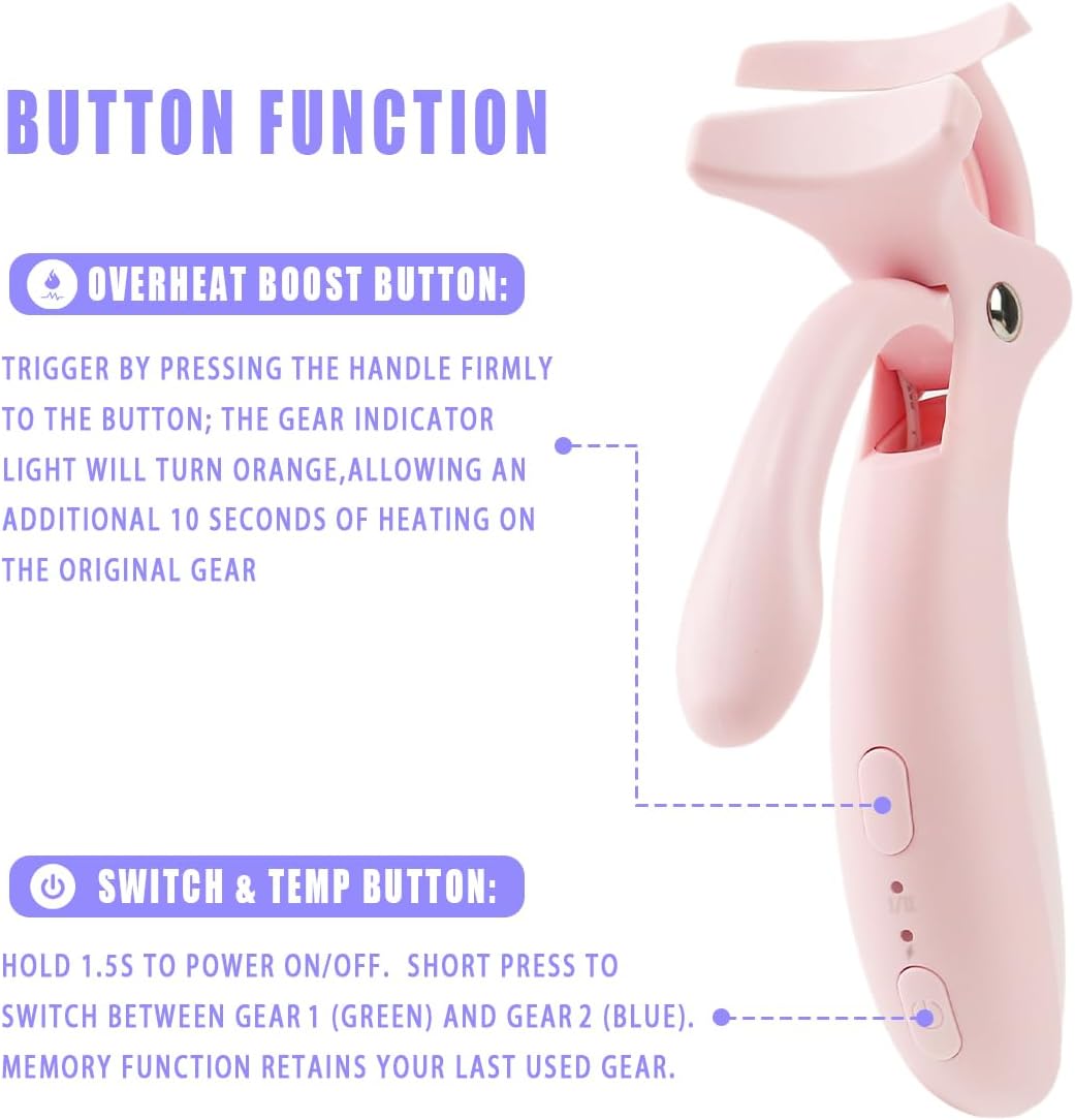 Heated Eyelash Curler for Women - Fast Heating, USB-C Rechargeable, Color-Changing Silicone Pad | 2 Temperature Settings