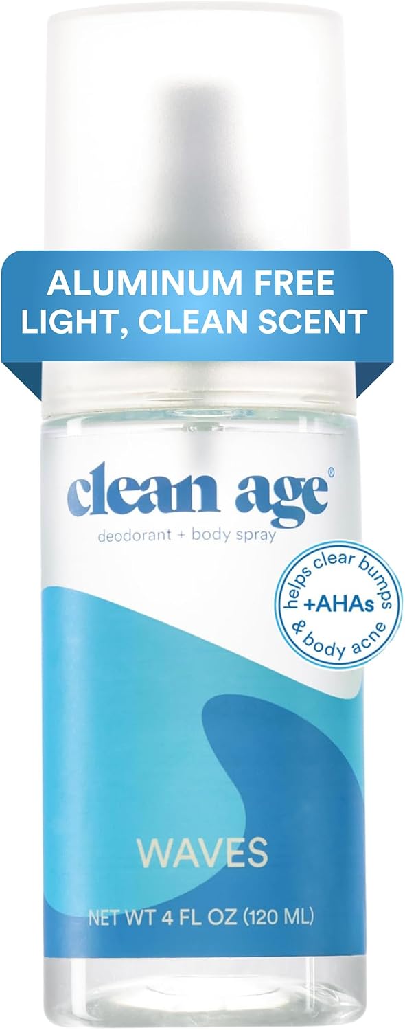 Aluminum-Free Deodorant & Body Spray - Waves 4oz | Clean Formula for Teens with AHA for Body Acne