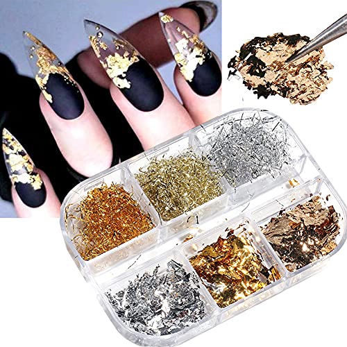 Holographic Nail Art Foil Flakes Glitter Sequins for Manicure, 6 Colors