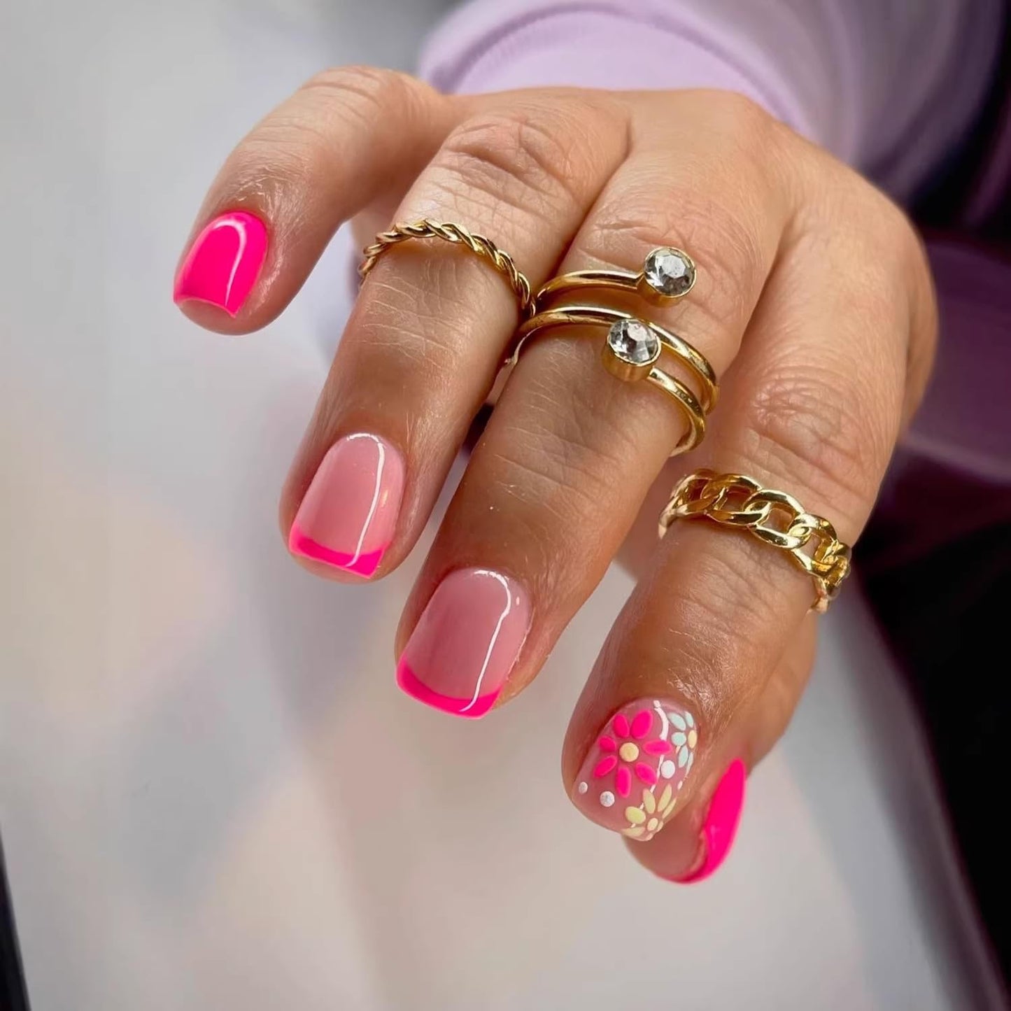Short Square Press On Nails - Cute Glitter Gradient Full Cover Acrylic Nail Tips | 24PCS for Women