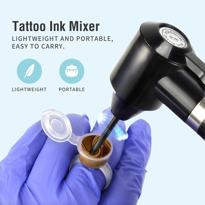 Tattoo Ink Mixer Machine Set - Electric Agitator with 100 Mixing Sticks & Cups | Perfect for Makeup & Eyebrow Color