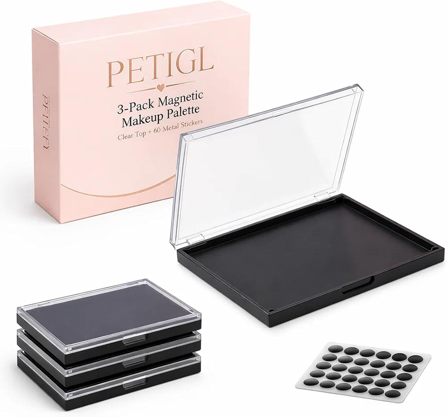 Magnetic Makeup Palette - Empty Organizer Case with Adhesive Stickers | Travel Storage for Eyeshadow, Blush & Lipstick (2.24” x 2.52”)