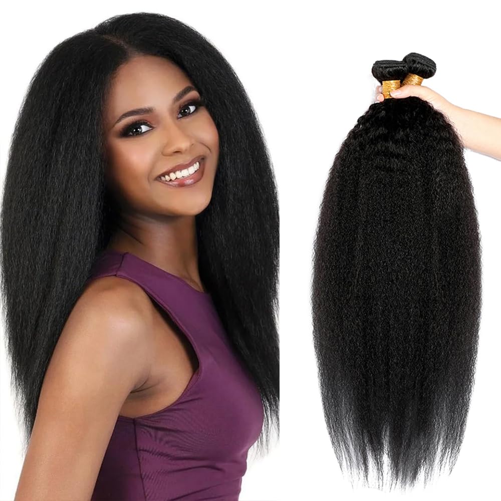 30 32 34 Inch Kinky Straight Bundles Human Hair Natural Black Color Brazilian Unprocessed Virgin Hair 3 Bundles/150g Kinky Straight Bundle Hair Extensions