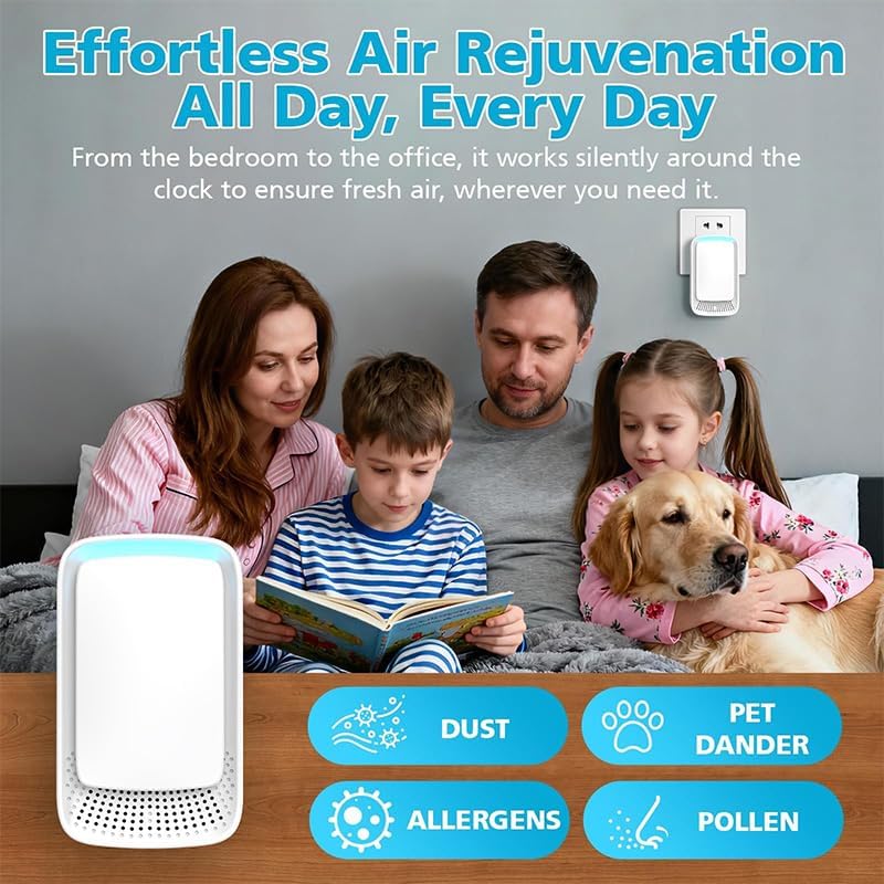 Negative Ion Air Purifier - No Filter Needed for Home, Office & Bedroom | White