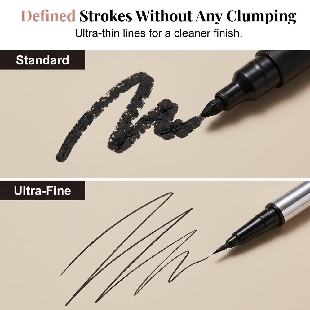 2 Pack Long-Lasting Waterproof Eyeliner for Daily Commute, 2026 New Ultra-Fine Liquid Eyeliner Pen with 0.01mm Brush Tip, Smooth Application, Smudge Proof Eyeliner Black and Brown (Light Brown-2PCS)