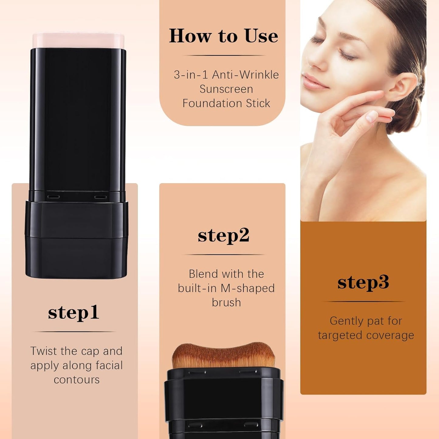 Luxury Anti-Wrinkle Foundation Stick SPF 50+ - Hydrating Matte Formula | Travel Size, 2 PCS (Medium)