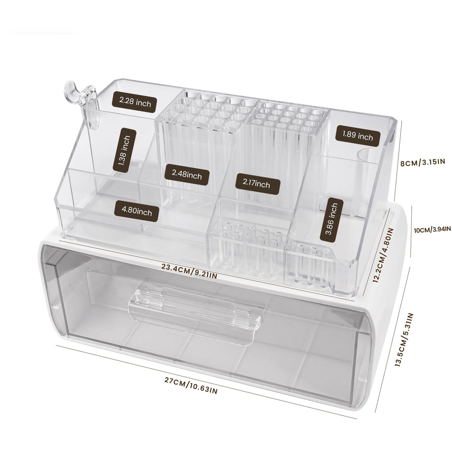2-Tier Nail Tech Desk Organizer with Drawer for Polish, Brushes, Drill Bits