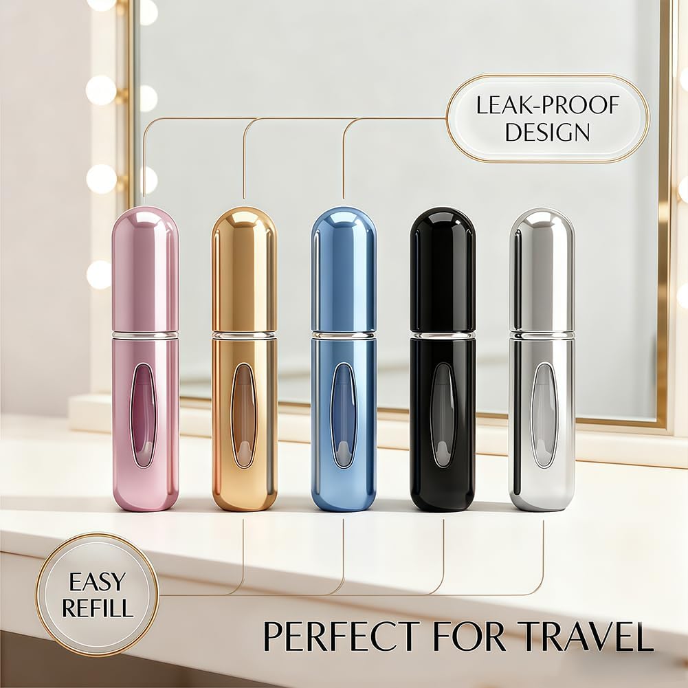 Refillable Perfume Bottles - 10 Pack Travel Size 5ml Leak-Proof Atomizers | Mini Spray Bottles for Purse & Travel