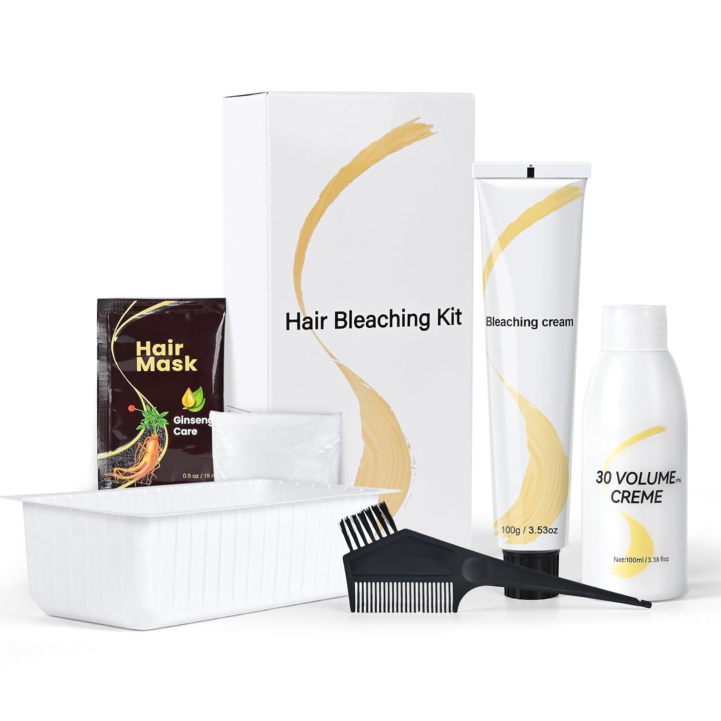 Hair Bleach Kit - Dark Hair Lightener with Protecting Mask | Lifts Up to 8 Shades, Complete Set with Bowl, Brush, Gloves & Cap