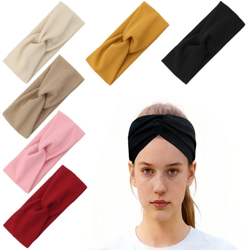 Wide Stretchy Headbands for Women - 6pcs Twist Knotted Set | Soft Non-Slip Yoga & Workout Accessories