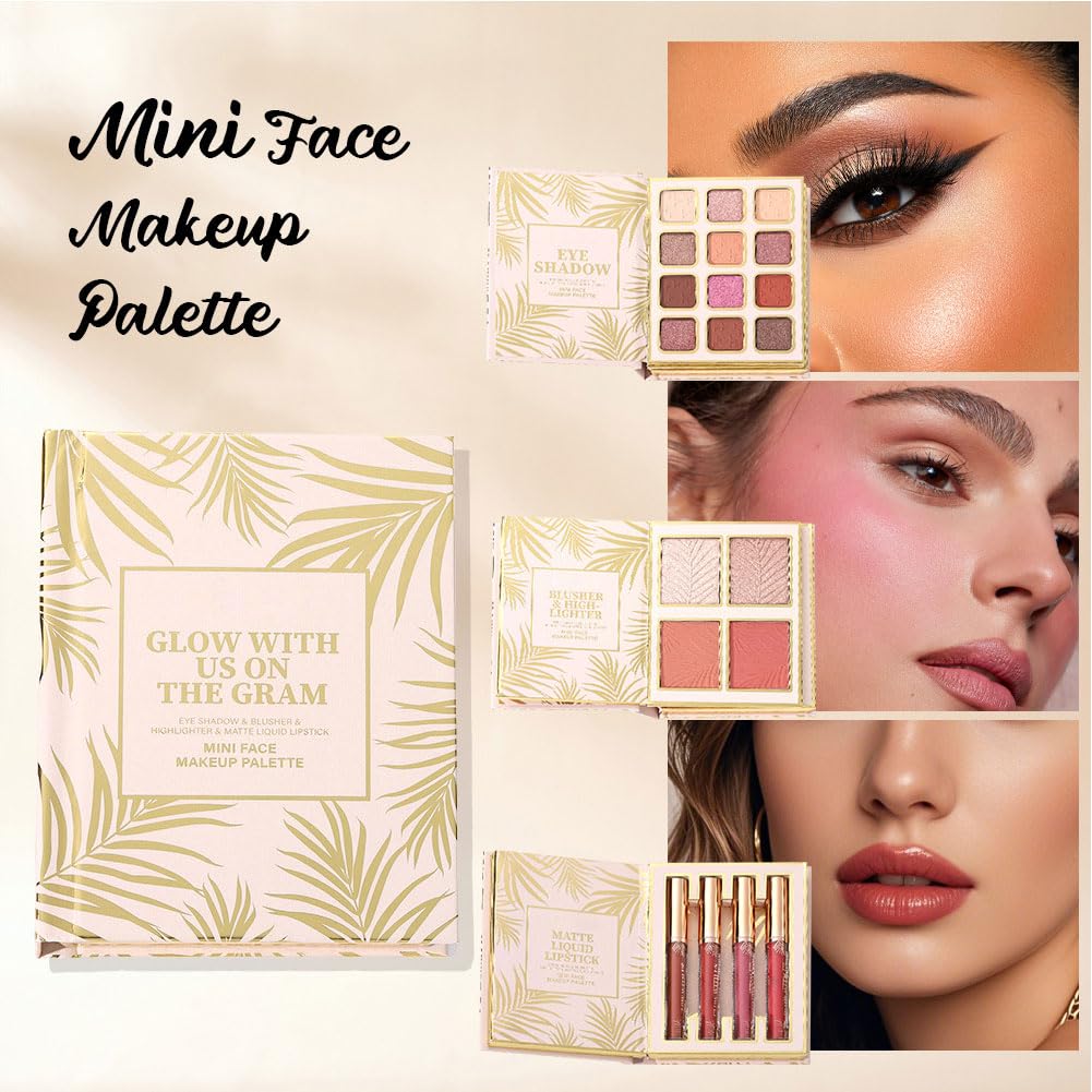 Wenrny Foldable All in One Makeup Palette,20 Color Book Syles Makeup Palette Set with 12 Color Eyeshadow,4-color Highlighter & Blush and 4 Colors Lipstick,All-in-One Face Highlighter Pallet