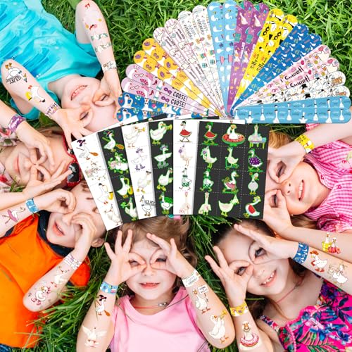 BOIKOKY Silly Goose Party Favors Set – 72 Temporary Tattoos & 24 Slap Bracelets, Kids Birthday Party Supplies, Classroom Rewards, Silly Celebration Decorations