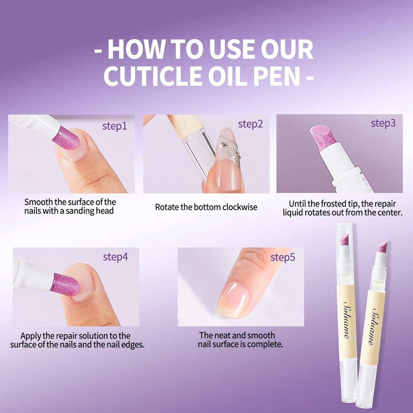 Ceramic Cuticle Oil Pusher Pen - Dual-Action Nail Care Tool for Hangnails & Dryness | 2ml x 2