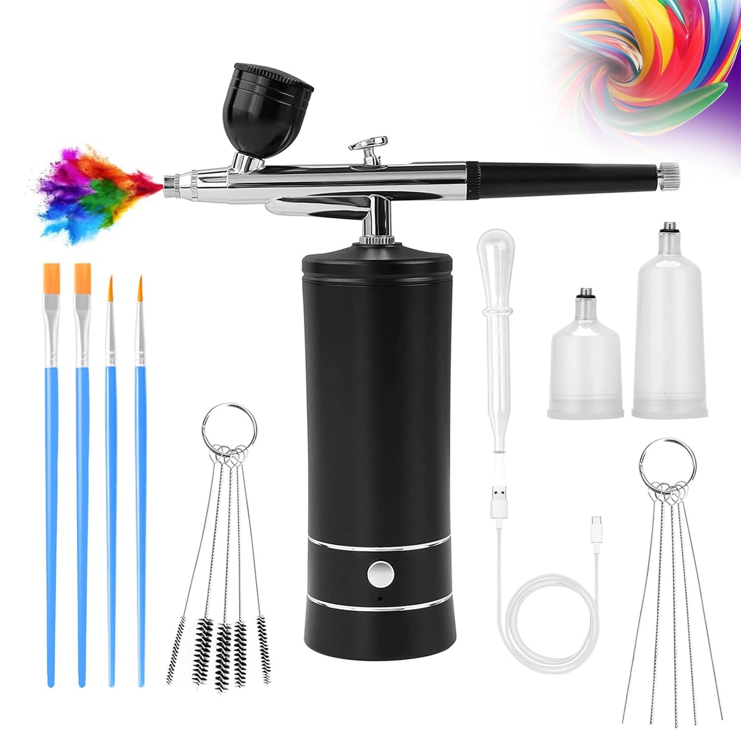 Airbrush Kit - Wireless Air Brush with Compressor for Nail Art, Makeup & Model Painting | Black