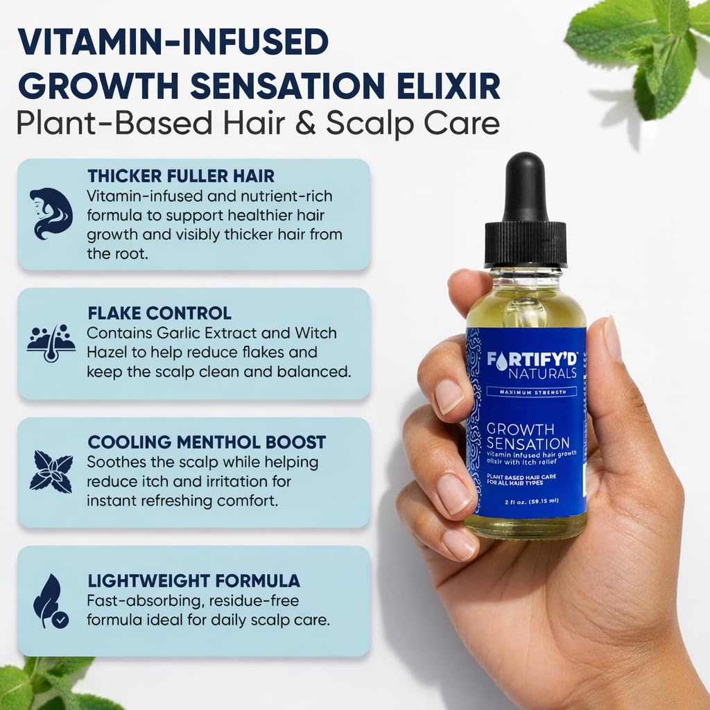 Hair Growth Elixir - Advanced Serum for Thicker, Fuller Hair | Dandruff Relief & Itch Relief | Oil-Free, Vegan