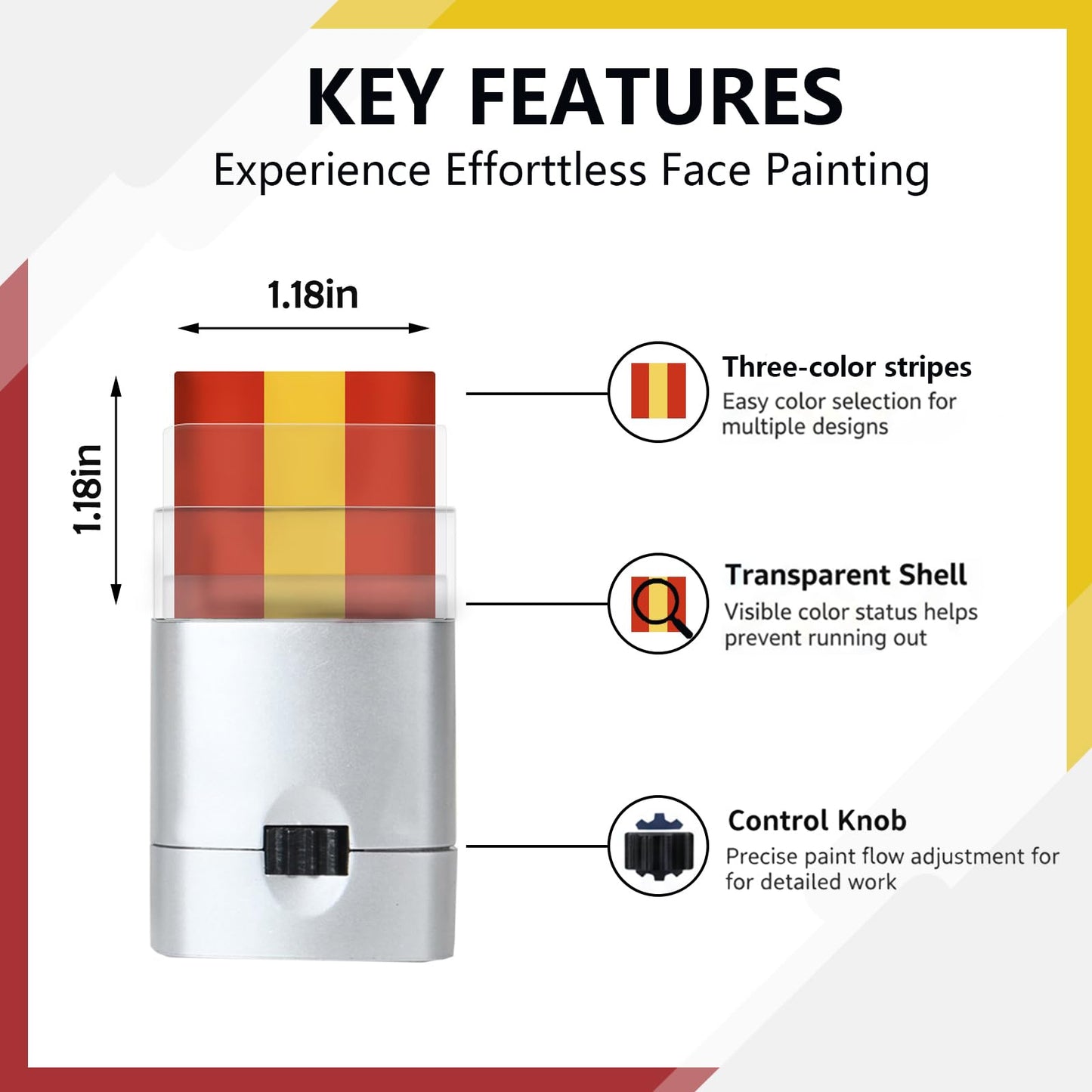 Threetols Patriotic Face Paint Sticks, Yellow Red Spain Flag Paints Sticks for Football Face Paint Spain Flag Makeup Stick for Rugby, Softball, Baseball, Soccer, Lacrosse Players Fans