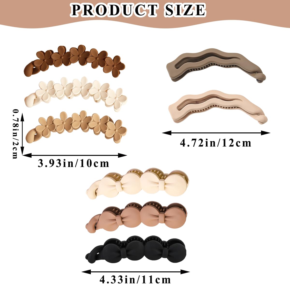 8 Pcs Bow Banana Clips Flower Banana Hair Clip Wavy Shape Large Claw Clips Matte Strong Hold Ponytail Holder Barrettes Styling Accessories for Women Girls Thick Thin Hair