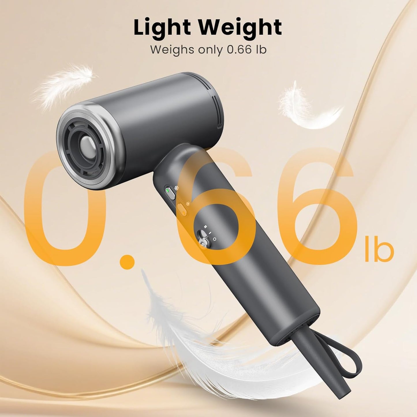 JIGGL Dual-Voltage Mini Travel Hair Dryer - Ionic Blow Dryer with Magnetic Diffuser & European Plug Adapter | Compact & Lightweight for Curly Hair - Gray