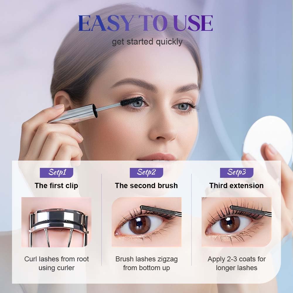 Metal Wand Mascara, Waterproof Fibre Mascara, Tubular Eyelash Primer, Metal Wand for Lengthening and Curling, Long-Lasting Lash Define (Black)