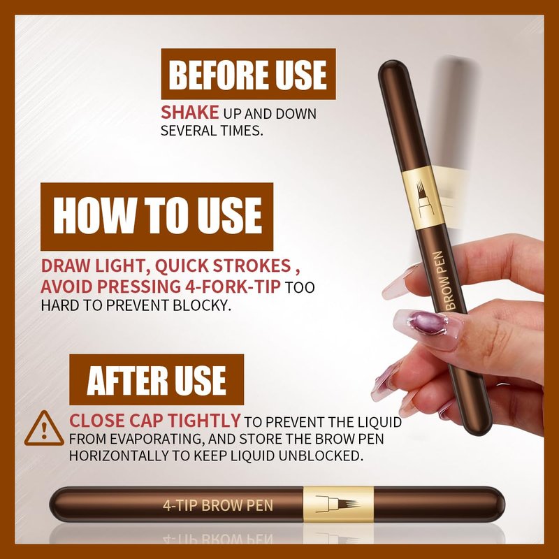 Microblading Eyebrow Pencil - Waterproof 4-Fork-Tip for Natural Hair-Like Brows | Long-Lasting Black