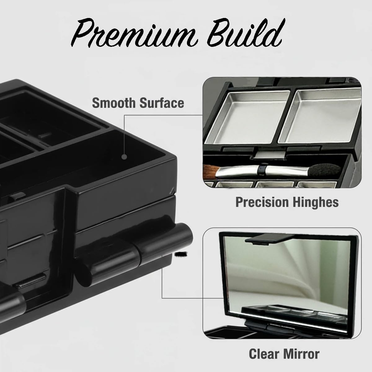 Foldable Magnetic Makeup Palette - DIY Eyeshadow Storage Case with Mirror, 3-Layer Organizer | Includes 10 Pans & Brush, Black