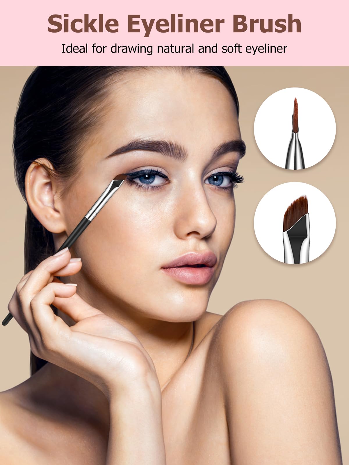 TEOYALL Angled Eyeliner Brushes Set, 3 PCS Ultra Thin Slanted Eyebrow Brush Precision Defined Brushes (3 Angled Brushes)