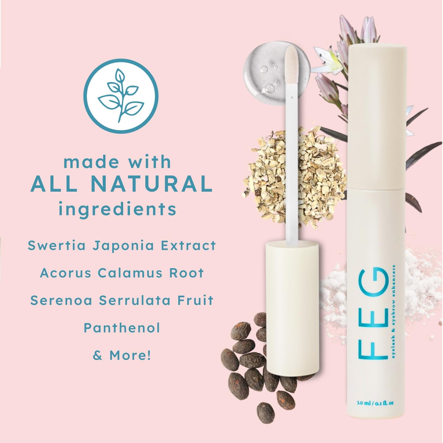 FEG Eyebrow Enhancer Growth Serum for Thicker Brows | Natural Brow Enhancing Serum for Growing and Thickening Eyebrows | Stimulates Natural Growth | 2-Pack of 3ml Tubes