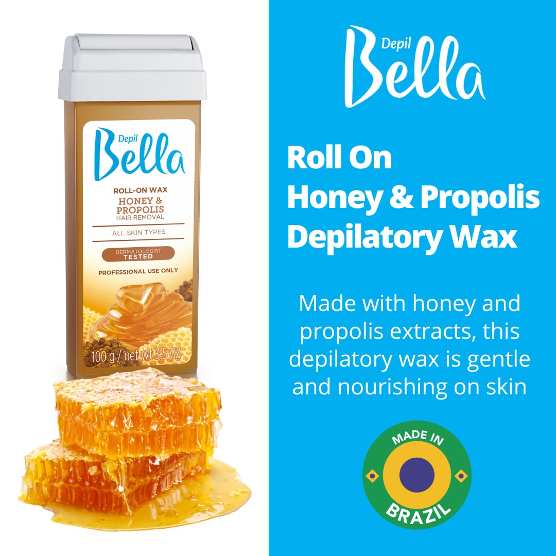 Depil Bella Roll On Wax Honey and Propolis Depilatory | Body Waxing, Hair Removal Wax-Cartridge | For Men and Women | Home Self Waxing | Sensitive Skin | Dermatologically Tested | Painless (3 PACK)