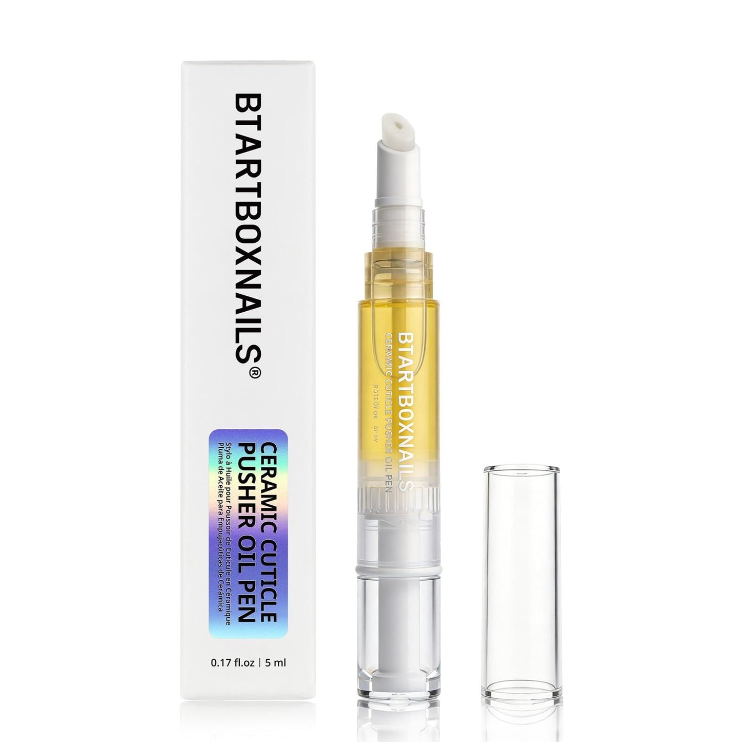 BTARTBOXNAILS 4-in-1 Ceramic Cuticle Pusher Oil Pen - Cuticle Care Pen to Soften, Push, Remove and Nourish in One Pen for Hangnails, Dry and Neglected Cuticles