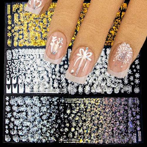 Christmas Snowflake Nail Stickers - 36 Sheets 3D Silver Gold Winter Decor