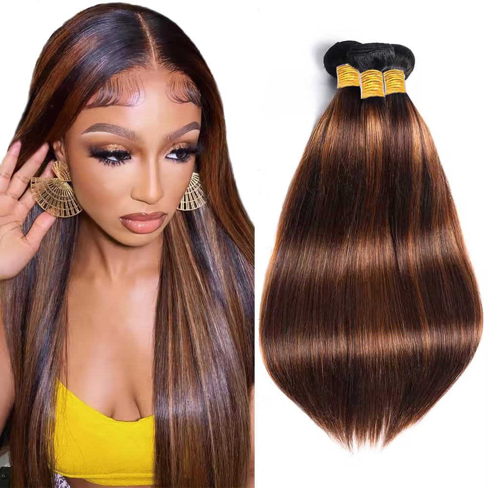 Highlight Bundles Human Hair Color 30 Straight Bundle 24 26 28 Inch P4/30 Straight Bundle Human Hair Unprocessed Virgin Hair 3 Bundles