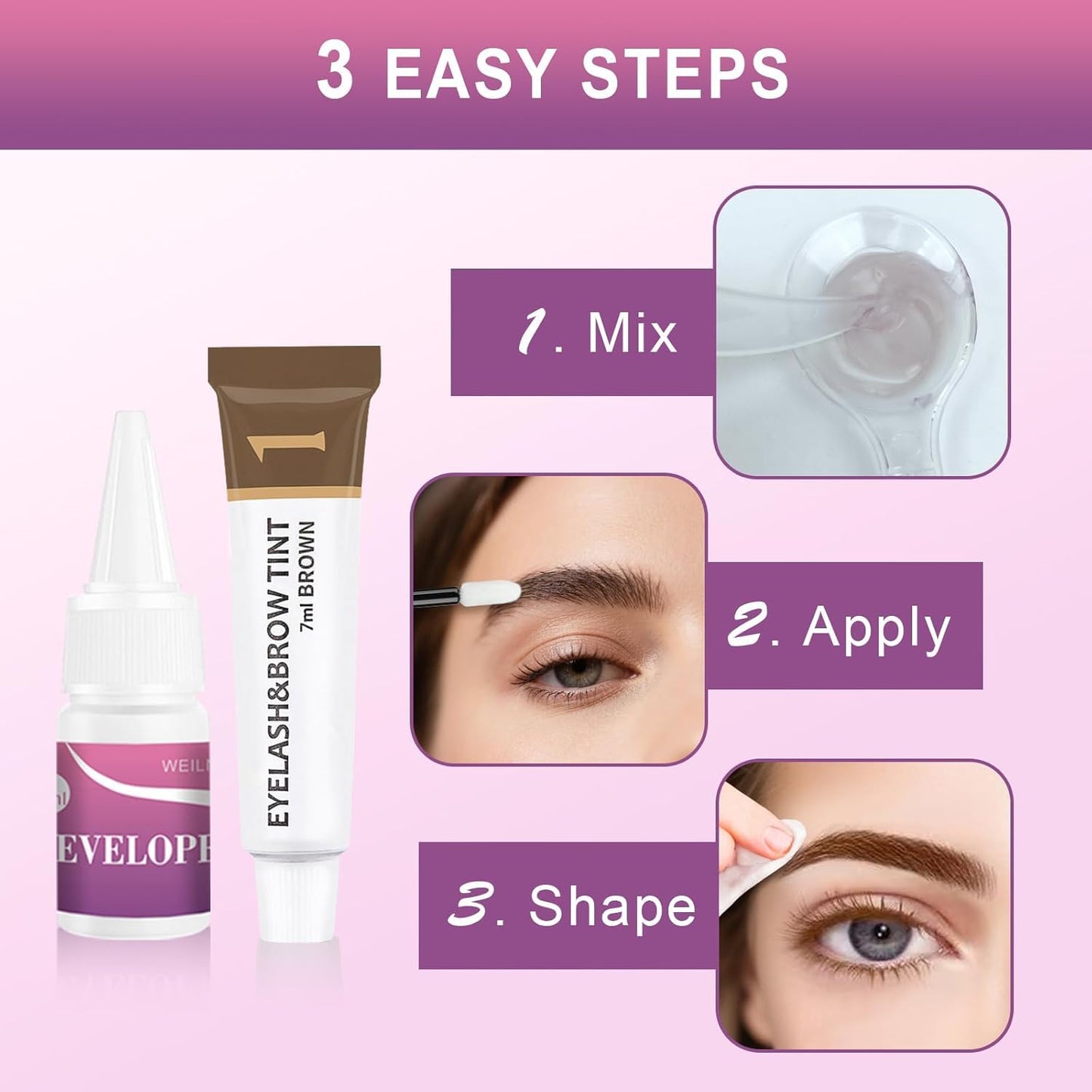 WEILNELL Eyelash & Eyebrow Color Kit, Professional Instant Lash & Brow Color Kit, Easy to Use with Natural Results, DIY Hair Coloring Eye Brow & Eye Lash Set for Beginner Salon Beauty 7ml Light Brown