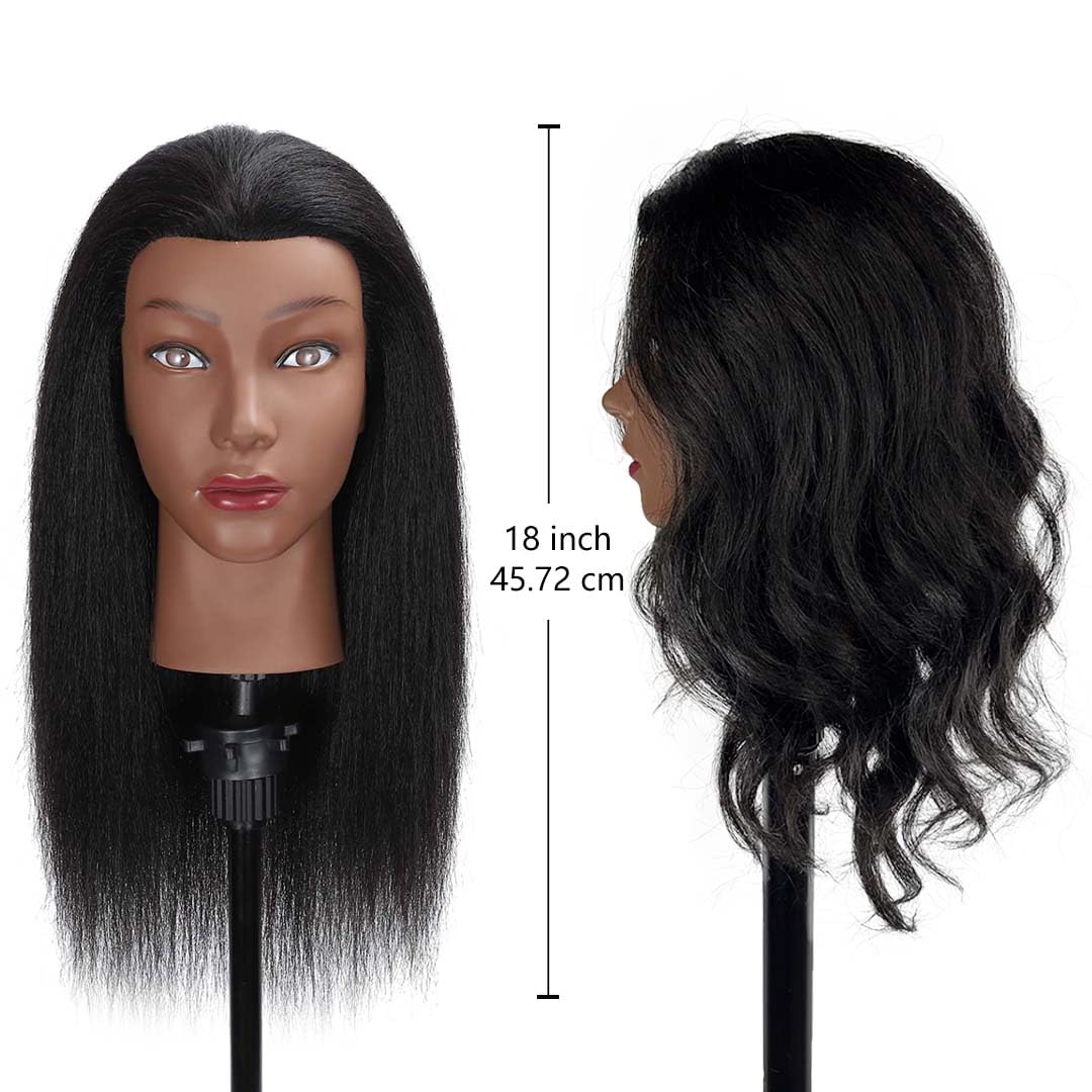 Mannequin Head - 100% Real Human Hair Cosmetology Practice Doll with Tripod Stand | 18 Inch