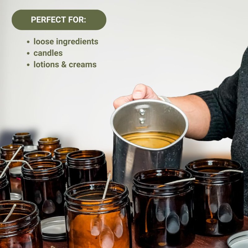 Glass Amber 2oz Jar - Lead-Free Round Jars for Beauty Products | Black Lid, Ideal for Lotions & Powders