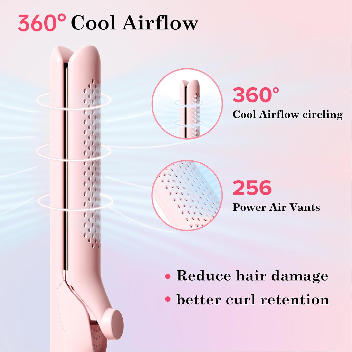 Hahahope 2-in-1 Hair Straightener and Curler - 360° Airflow Styler, 1.25" Dual Voltage, Light Pink