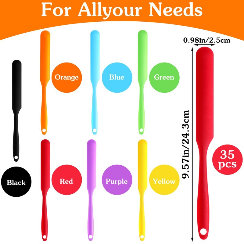 35pcs Jar Spatula,Silicone Jar Scraper with Long Handle,Jam Spreader Cake Cream Butter Spatulas, Silicone Spatula Waxing Applicator for Home Salon Body Use
