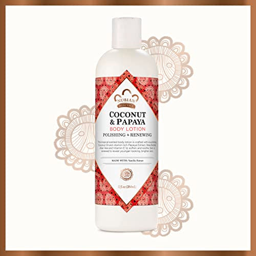 Nubian Heritage Coconut and Papaya Body Lotion, 13 oz - Paraben Free Moisturizer for Dry Skin