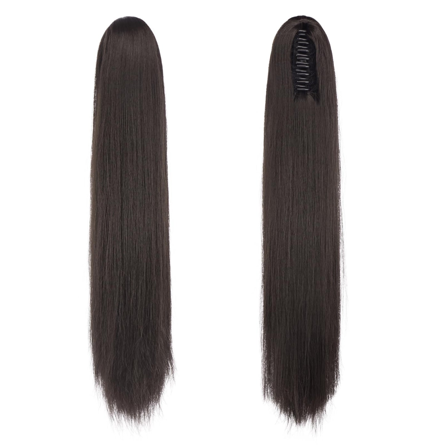 FESHFEN Claw Ponytail Extensions - Long Straight Ponytails for Women Dark Brown Hairpieces Synthetic Hair Pony Tails Extension Clip in Hairpiece, 25 inch