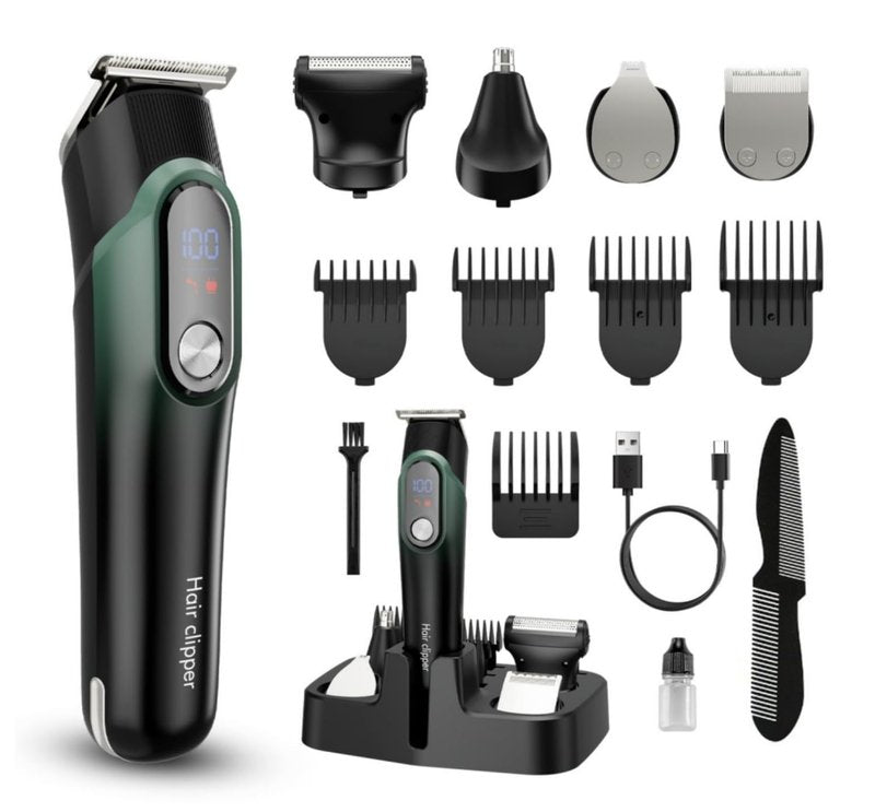 SilkGlow Beard Trimmer for Men, 5-in-1 Cordless Electric Razor for Nose Body Face Mustache, Professional Hair Clippers Shavers Grooming Kit, LED Display, Travel Lock, Gifts for Men