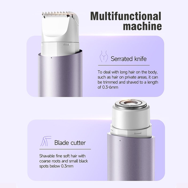 Dual Head Electric Shaver for Women, Bikini, Underarm, Body Hair Remover, Rechargeable & Waterproof, Cordless Painless Hair Trimmer with Ceramic Blades, Silent Smooth Shaving