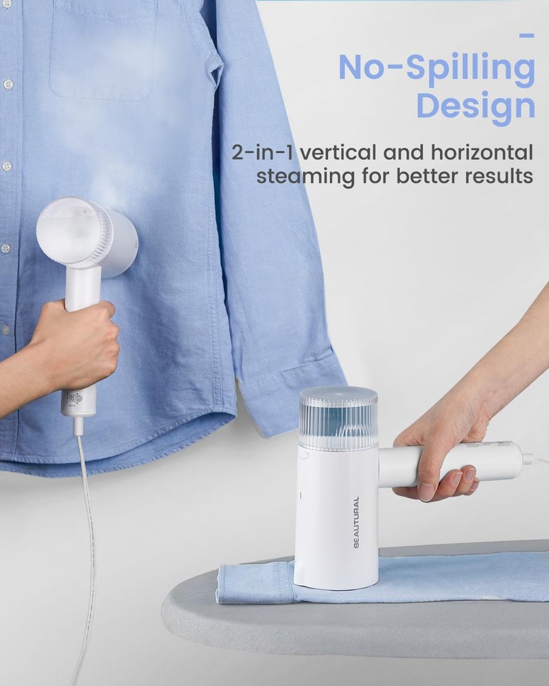 BEAUTURAL Steamer for Clothes, Portable Garment Wrinkle Remover, Fast 30s Heat-up, Foldable and Handheld, 120V Only (Not for 220V Europe), White