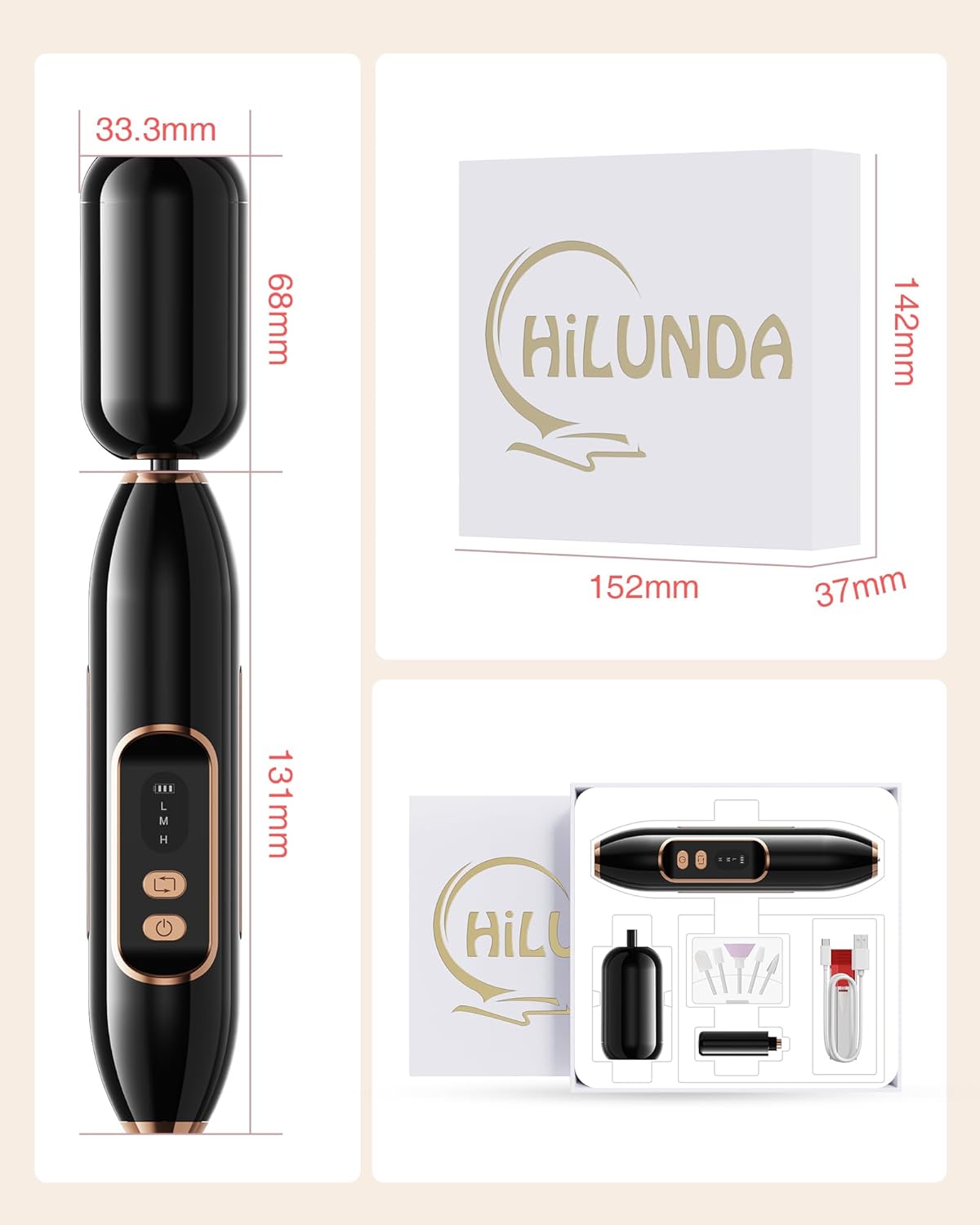 Electric Nail Drill - 2-in-1 Nail File & Makeup Brush Cleaner | Portable, Rechargeable, Ultra Low Noise, 1500 mAh Battery