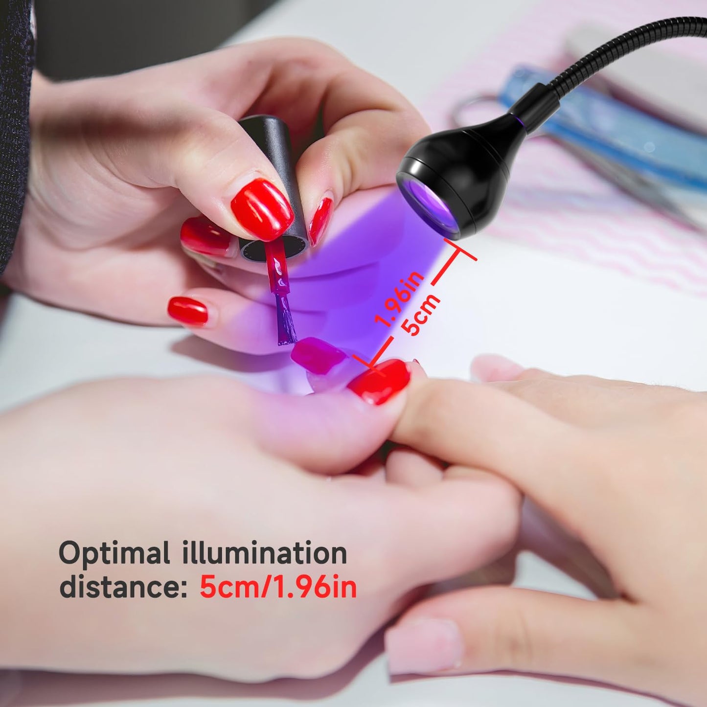 Geisofu UV Nail Lamp - UV Light for Gel Nails, Flash Cure Lamp, LED Gooseneck Flash Cure Lamp for Nails, Manicure Dryer Black Light with Clamp, 365+395nm Wavelength 5V 3W 4 Levels Dimming Black